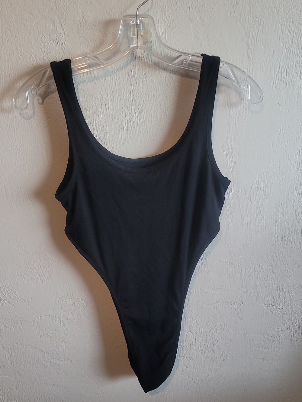 Women's Black Scoop Neck High-Cut Bodysuit - Soft Cotton
